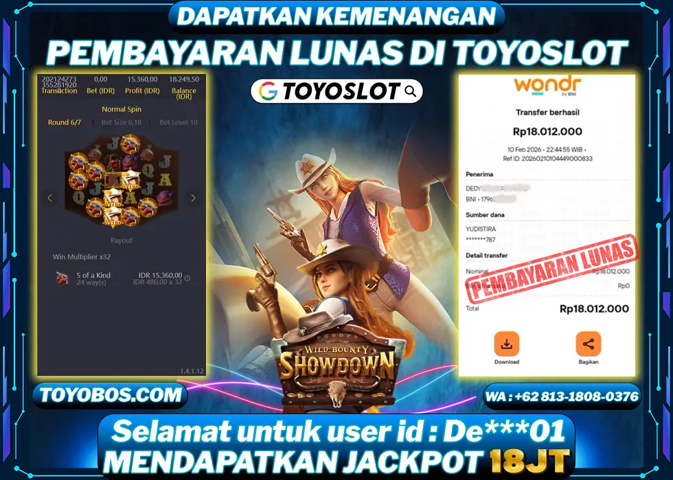 TOYOSLOT - BUKTI KEMENANGAN Wild Bounty Showdown De***0 Rp18,000,000,- LUNAS